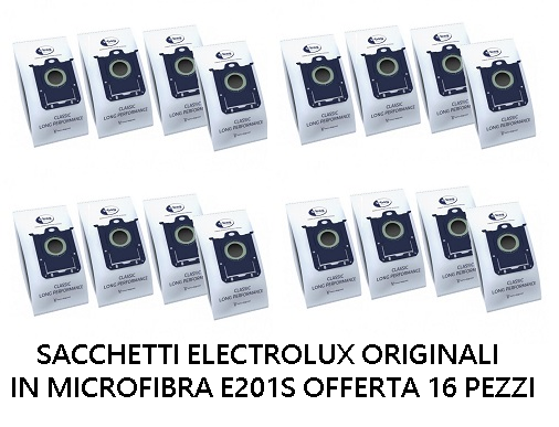 Sacchetti polvere in micofibra Electrolux Ultra Silencer , Power Force , Ultra ONE , Excellio  Easy go 16pz. E201S